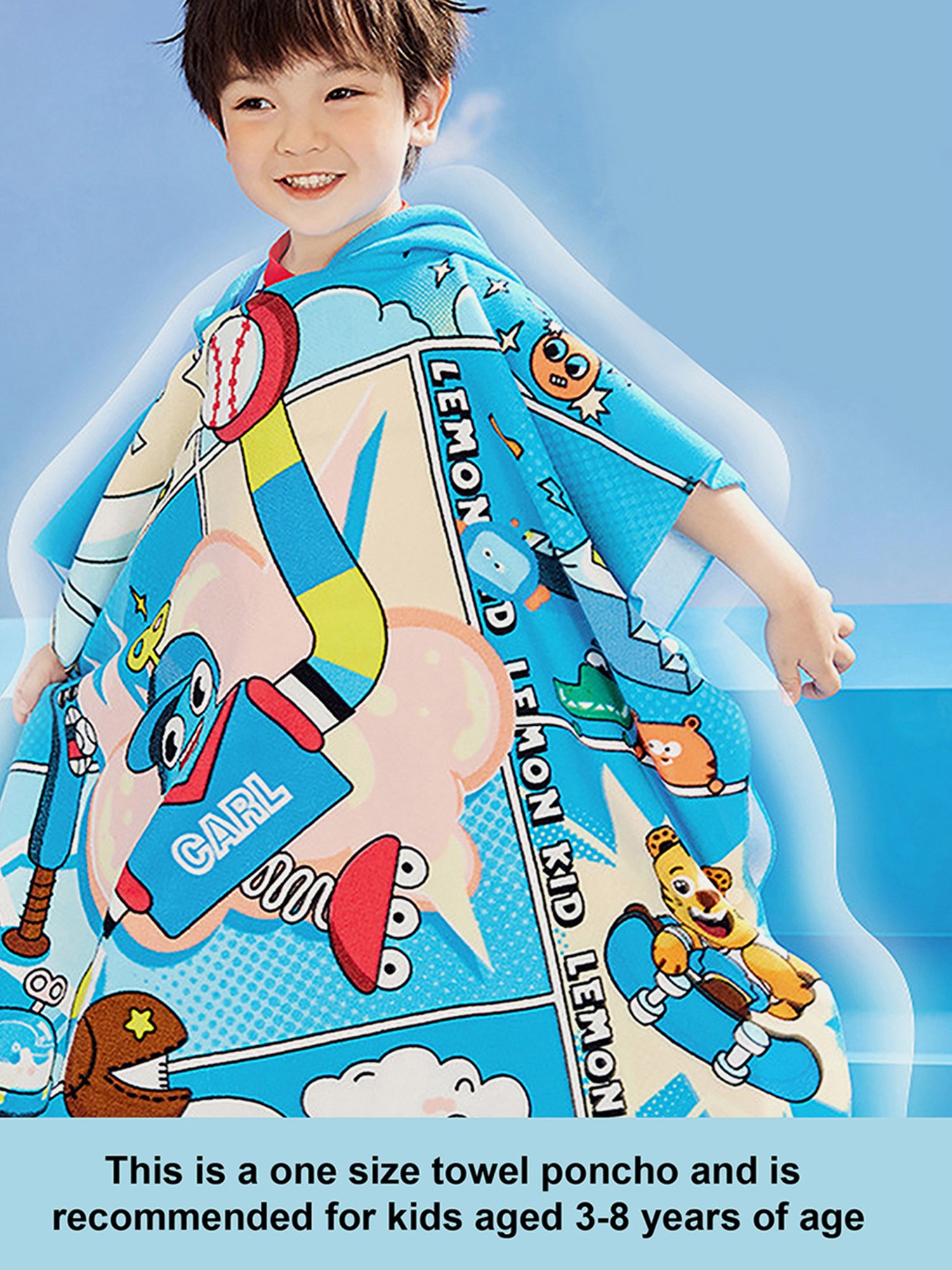 Little Surprise Box Kids Blue Printed Swim Poncho with Swim Bag