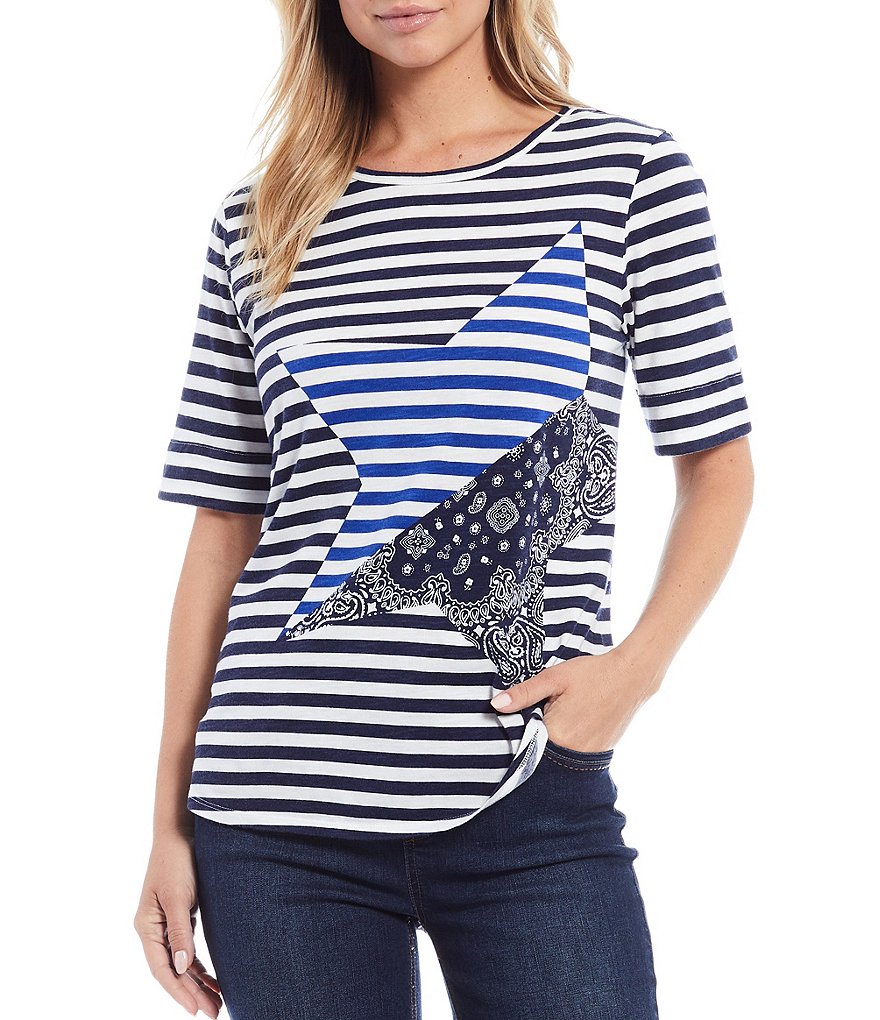 Westbound Patchwork Star Short Sleeve Crew Neck Cotton-Blend Tee