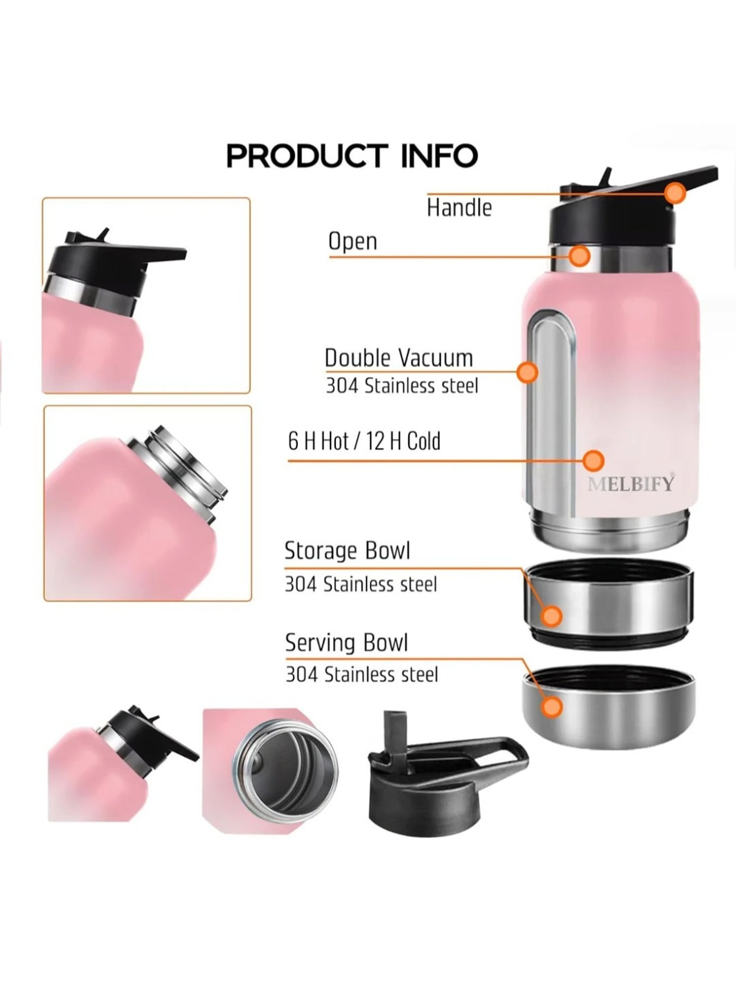 Melbify 2-in-1 Thermos Sipper Pink ThermoSteel Water Bottle (1L)