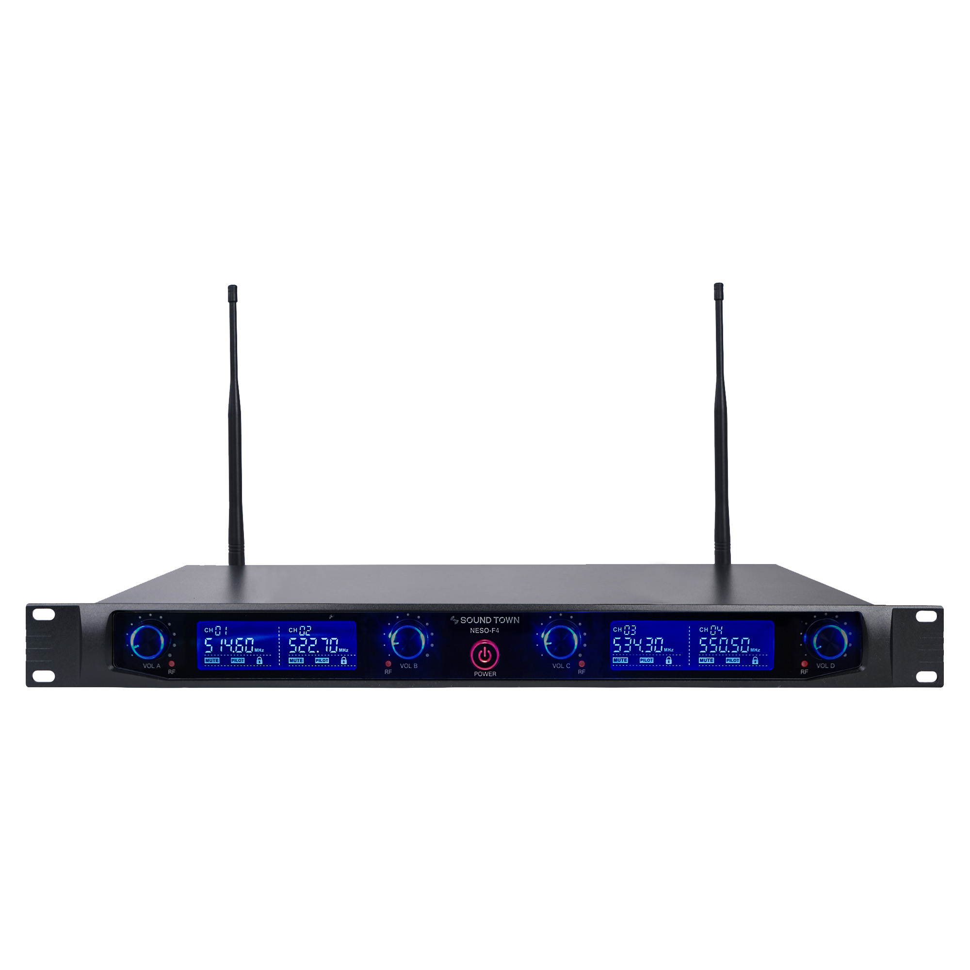 Sound Town 4 Channels Professional UHF Wireless Microphone System with Rack Mountable Metal Receiver and 4 Handheld Mics, for Church, School, Outdoor Wedding, Meeting, Party and Karaoke