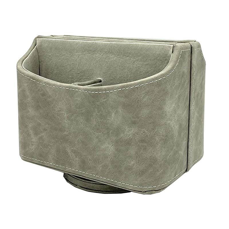 PU Leather 360 Degrees Rotatable Remote Control/Controller Organizer, Spinning TV Guide/Mail/Media Desktop Organizer Caddy Holder (Oiled Leather Grey)