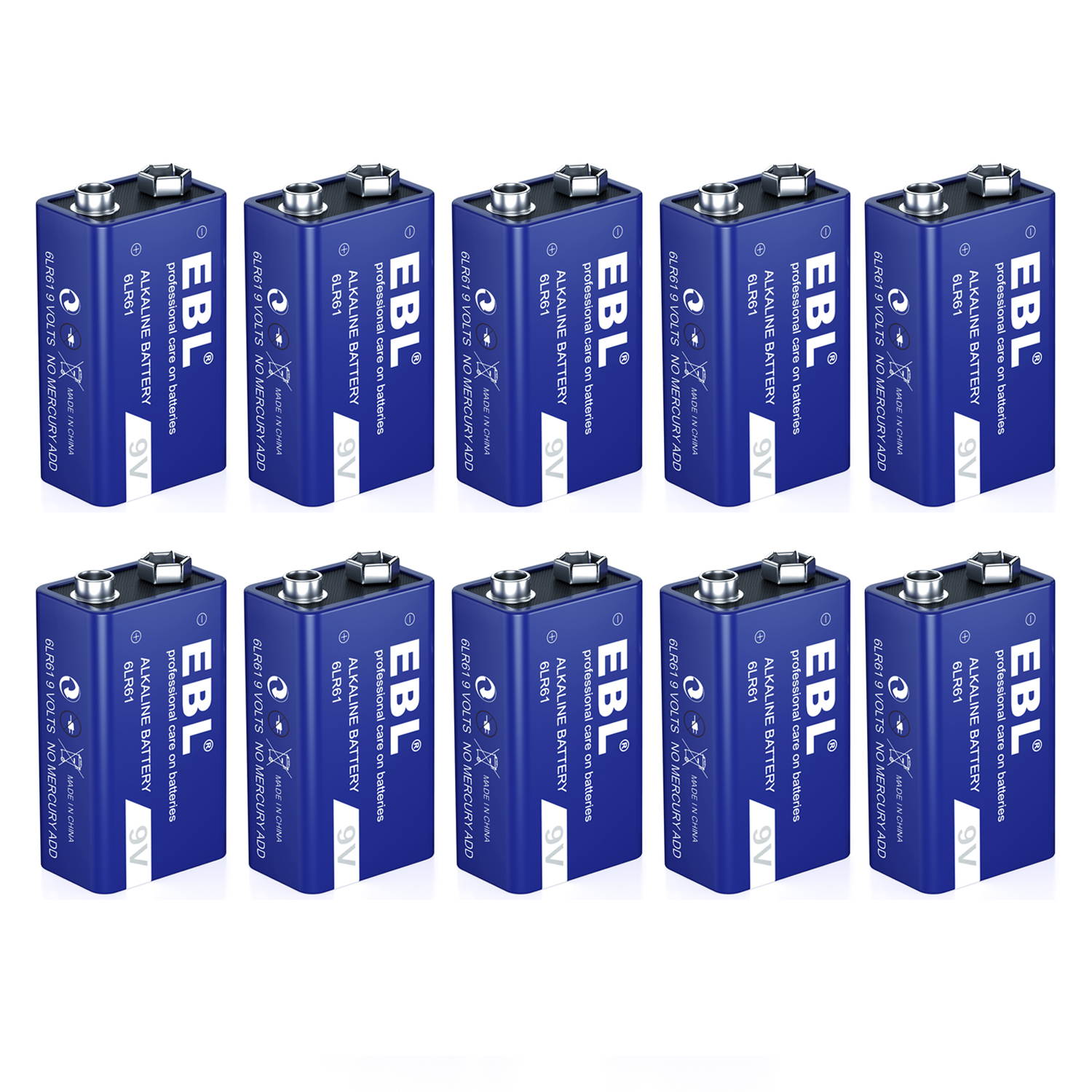 EBL 2 Pcs 9V 6LR61 Battery 9 Volt Alkaline Batteries Ultra Long Lasting and Leak Proof