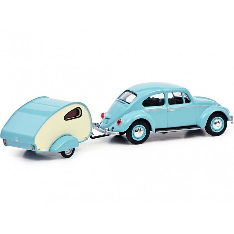 Volkswagen Kafer Light Blue with ES-Piccolo Travel Trailer Light Blue and Cream 1/64 Diecast Model Car by Schuco