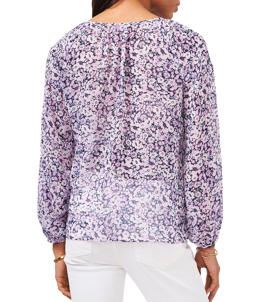 Preston & York Caroline Bow Woven V-Neck 3/4 Sleeve Blouse