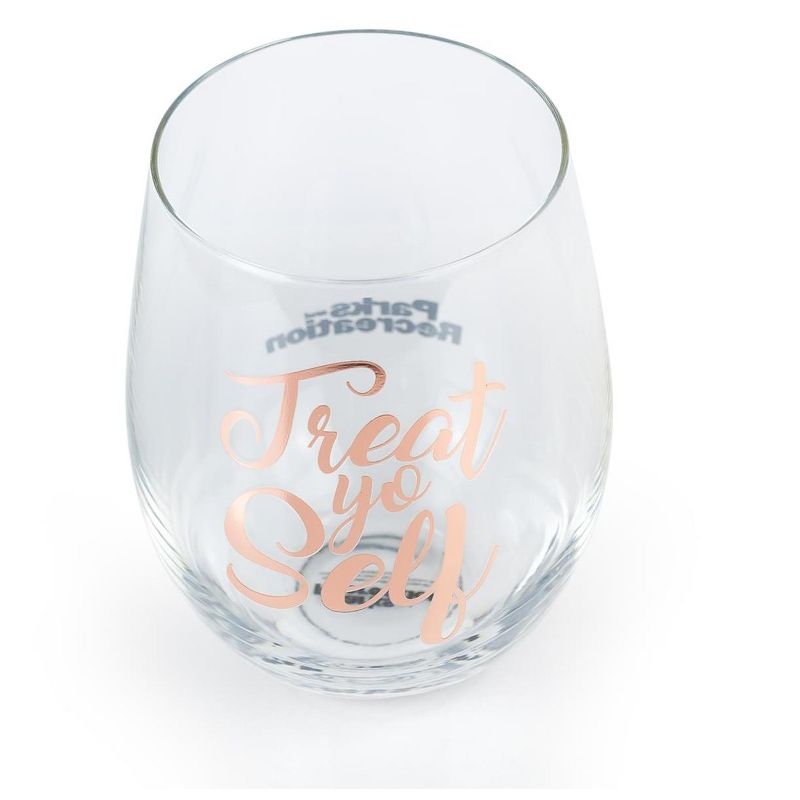 Surreal Entertainment Parks and Recreation Treat Yo Self Stemless Wine Glass | Pink