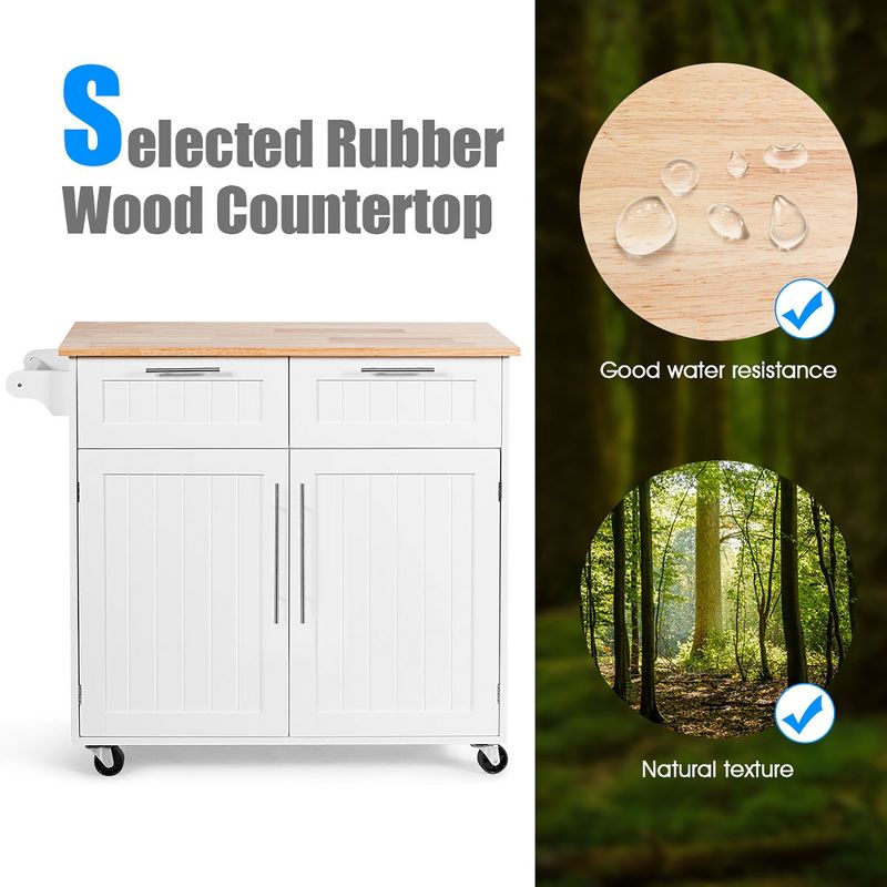 Costway Rolling Kitchen Cart Island Heavy Duty Storage Trolley Cabinet Utility White