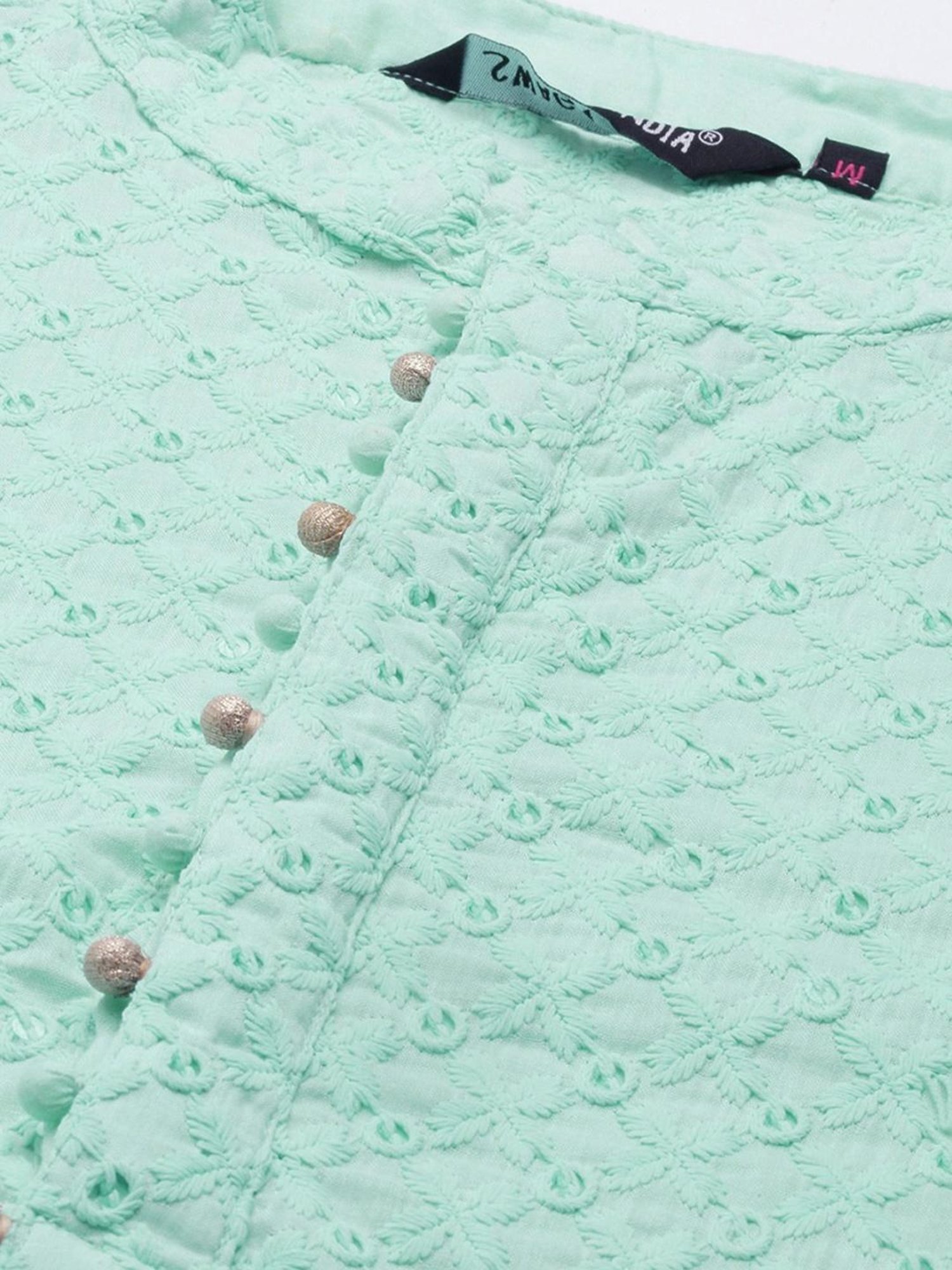 SWAGG INDIA Turquoise Cotton Regular Fit Embroidered Kurta