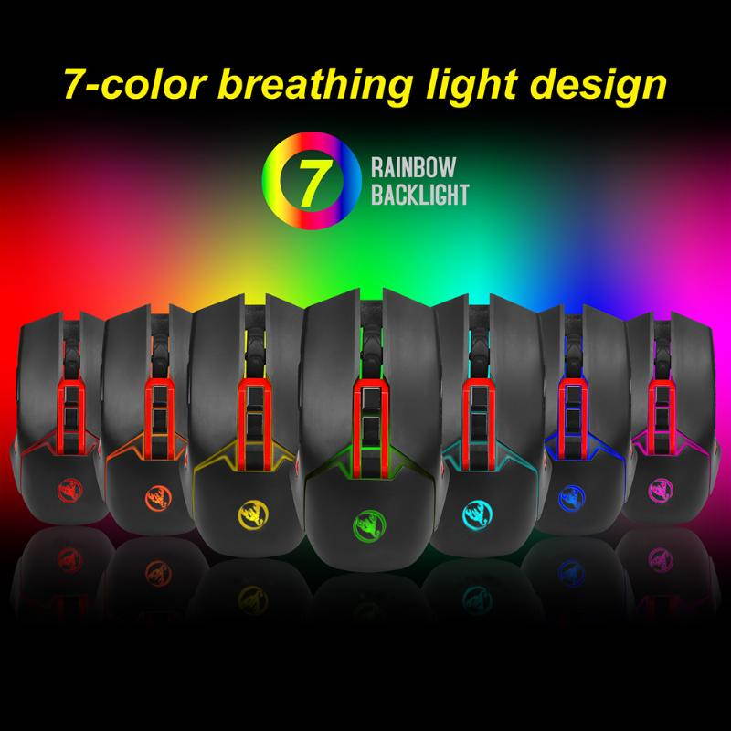 2.4GHz Wireless 5 Adjustable 1000/1600/2400/3200/4800 DPI Modes E-Sports 7 Buttons Colorful Backlight Gamers Gaming Mouse