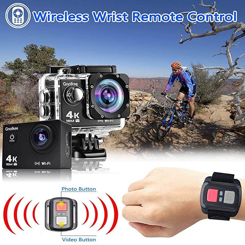 4K WiFi Action Camera 16GB TF Card16MP Underwater Video Camera 170 Wide Angle Sports Cam with Remote 2 Batteries 24 Accessories Mounting Kit 20 Pack