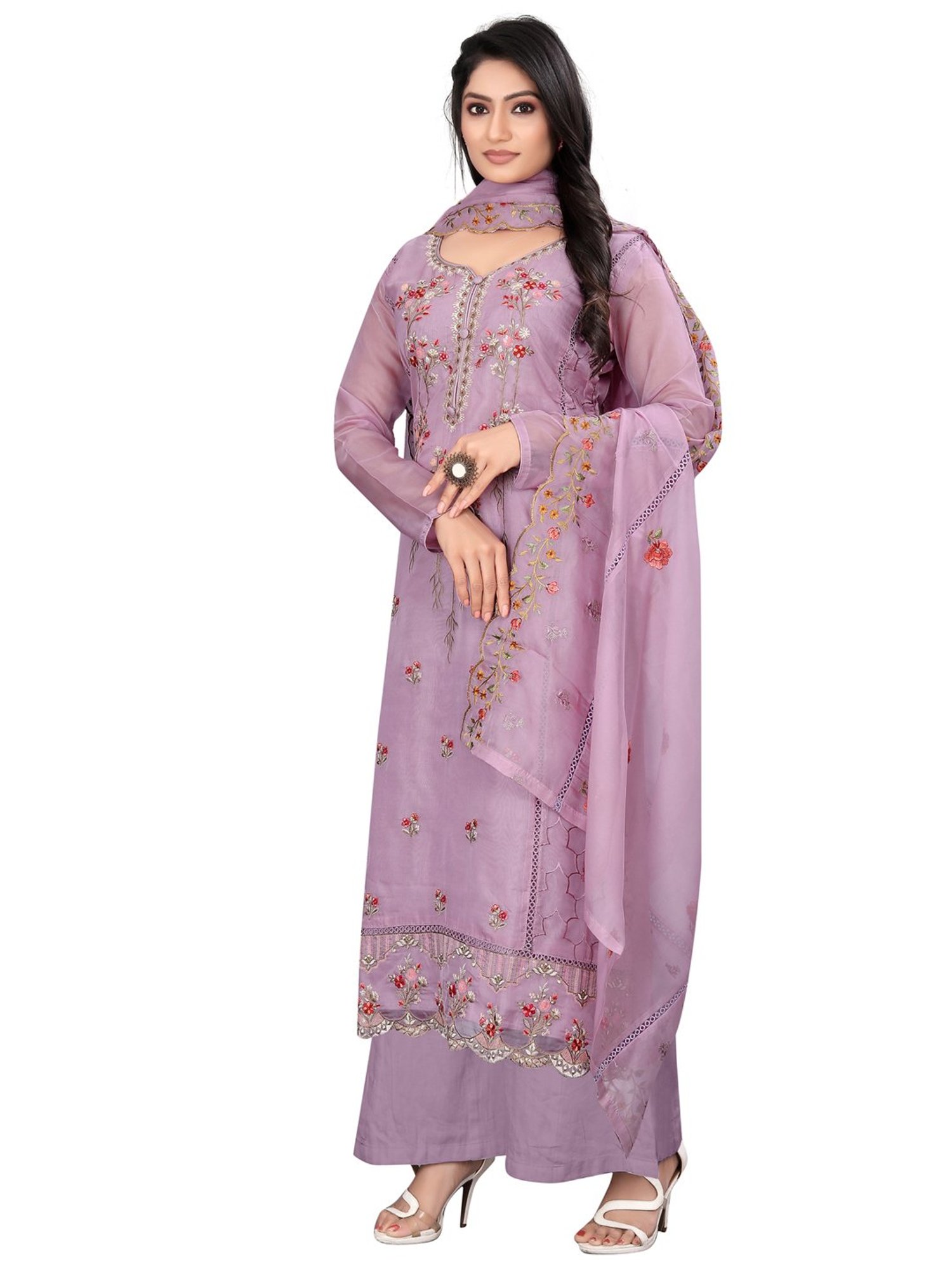 Stylee LIFESTYLE Mauve Embroidered Unstitched Dress Material