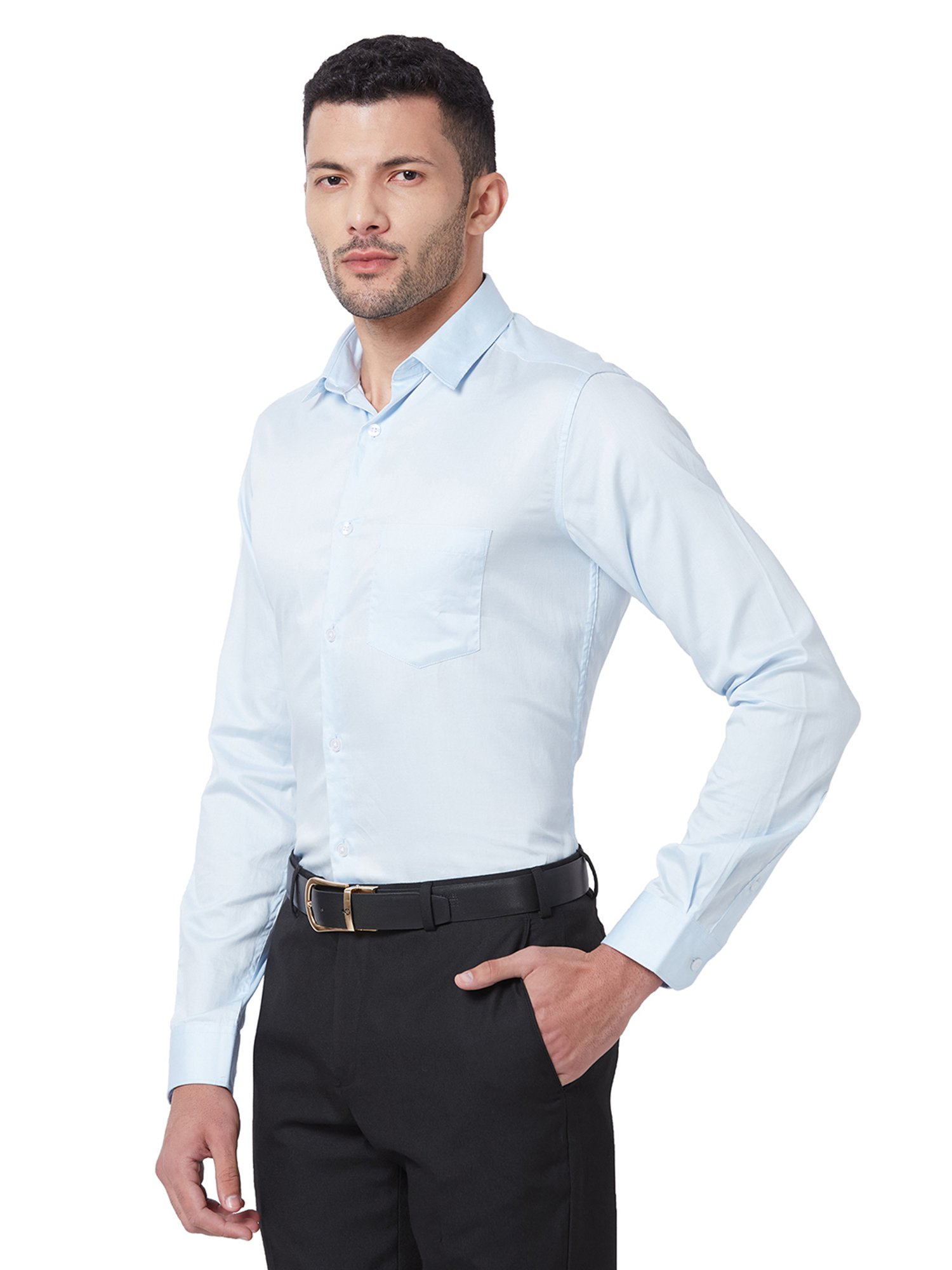 Kenneth Cole Light Blue Slim Fit Cotton Shirt