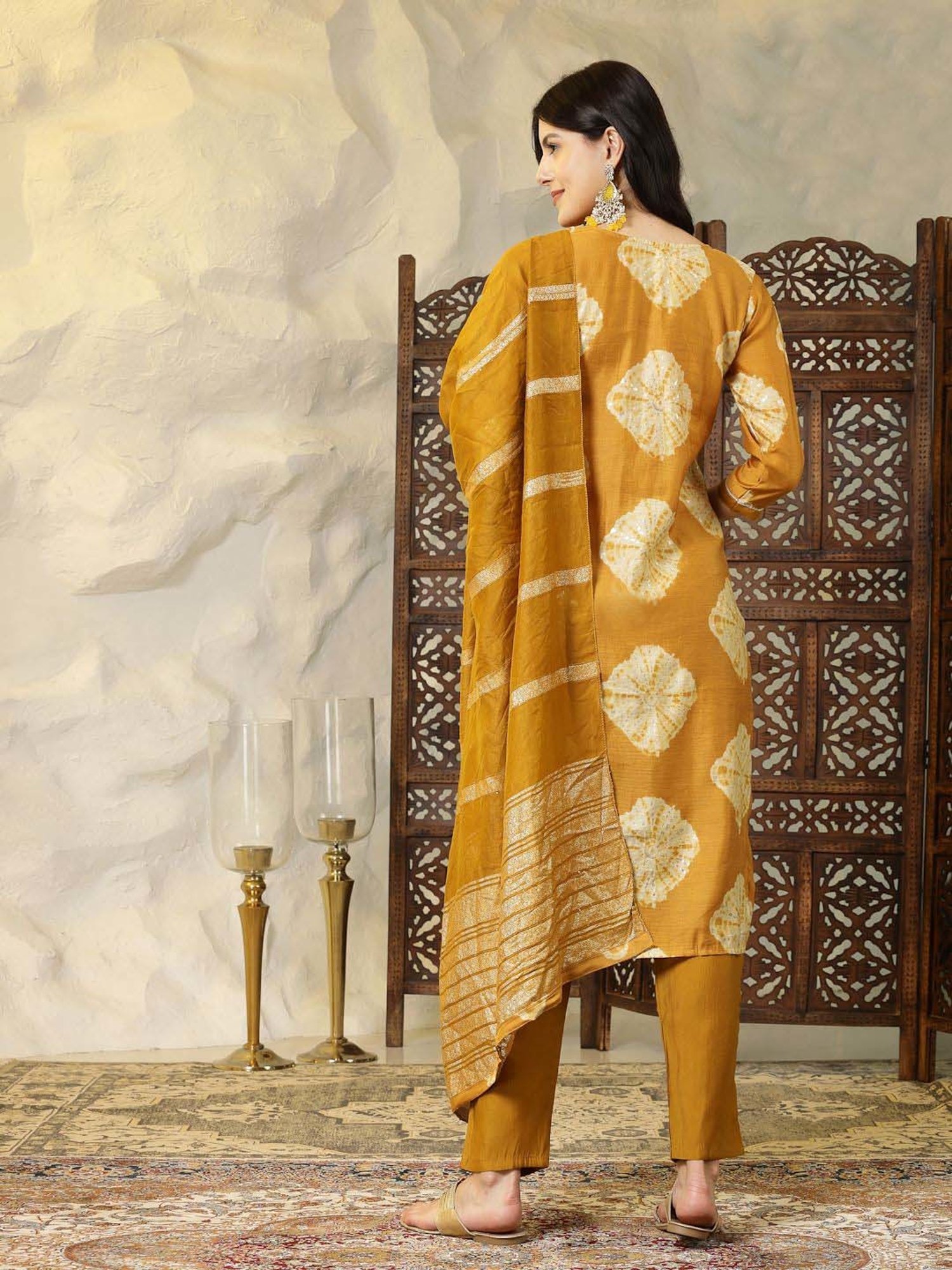 Stylum Mustard Printed Kurta Pant Set With Dupatta