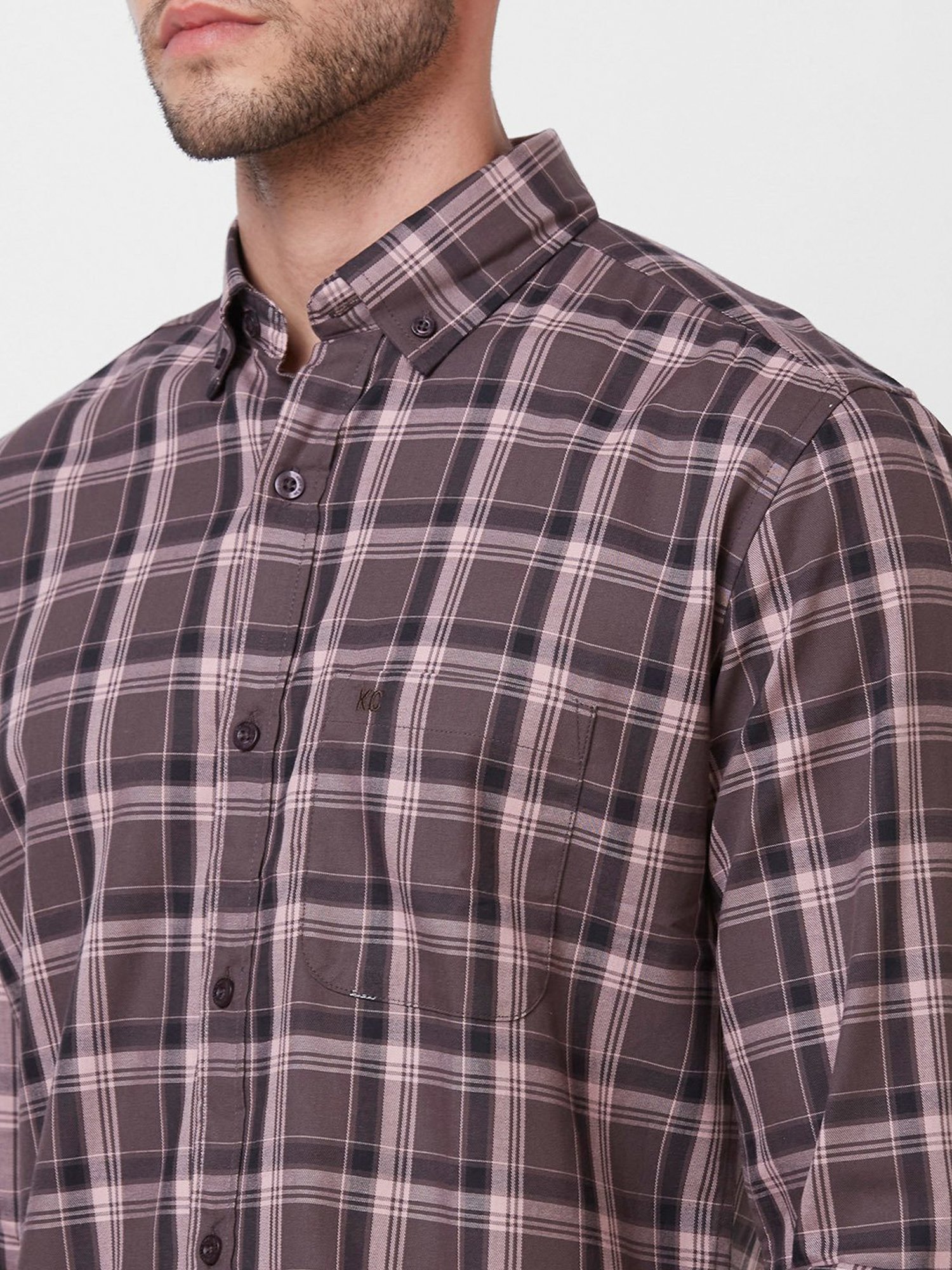 Kenneth Cole New York Purple Slim Fit Check Cotton Shirt