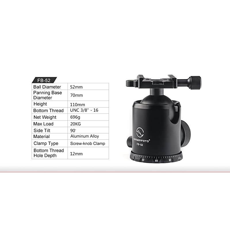 FB52 52mm Tripod Ball Head Arca RRS Compatible 44lb Max Load Sunway