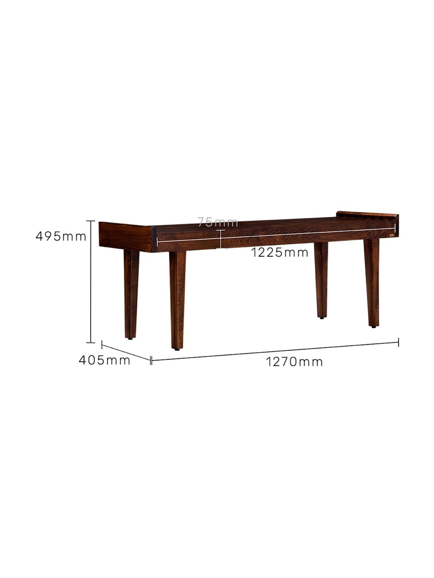 Durian Elmer Mid-Century Modern Dark Brown Solid Wood Bench