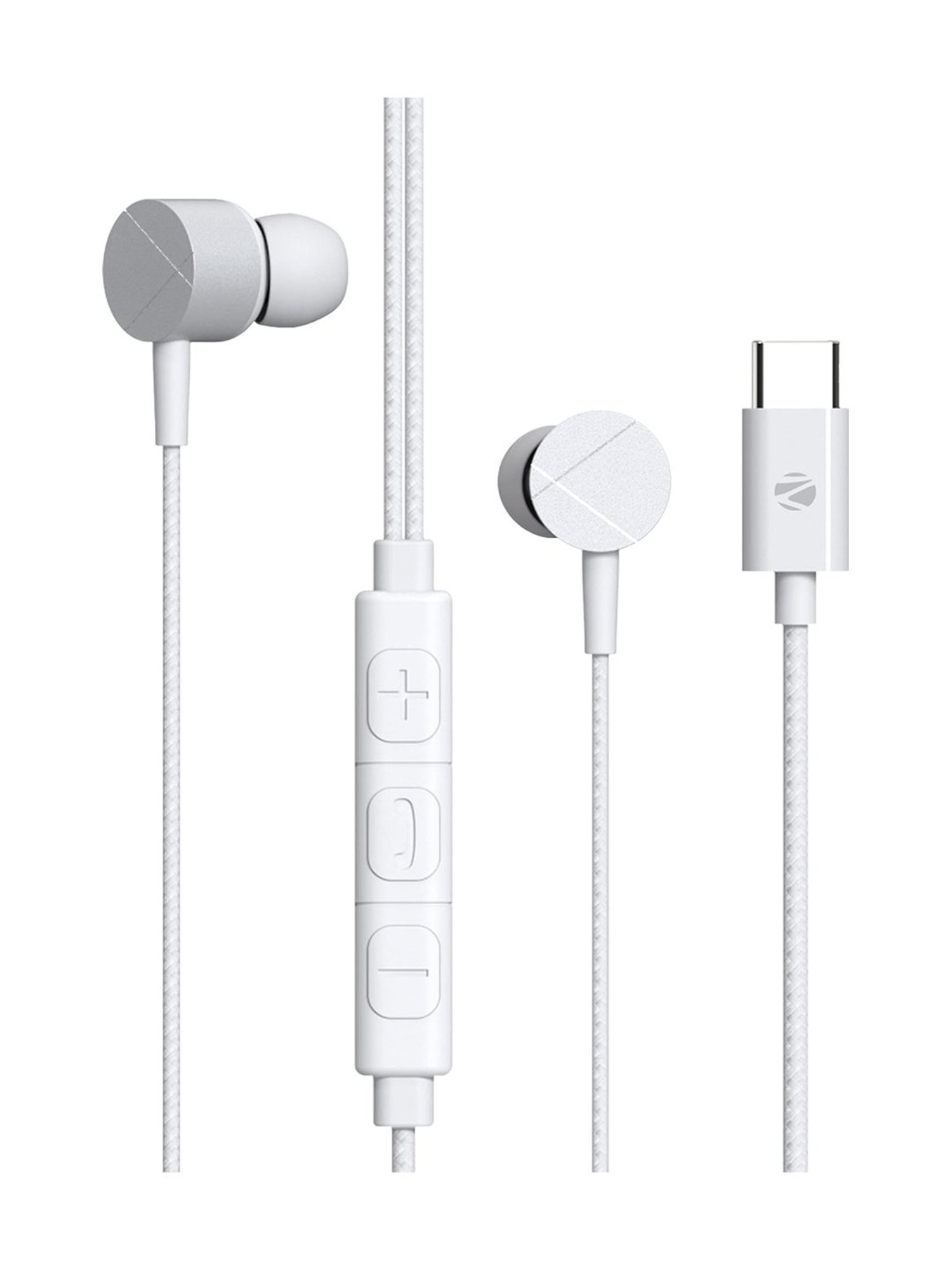 Zebronics Zeb-Buds C2 in Ear Type C Wired Earphones with Mic, Braided 1.2 Metre Cable (White)