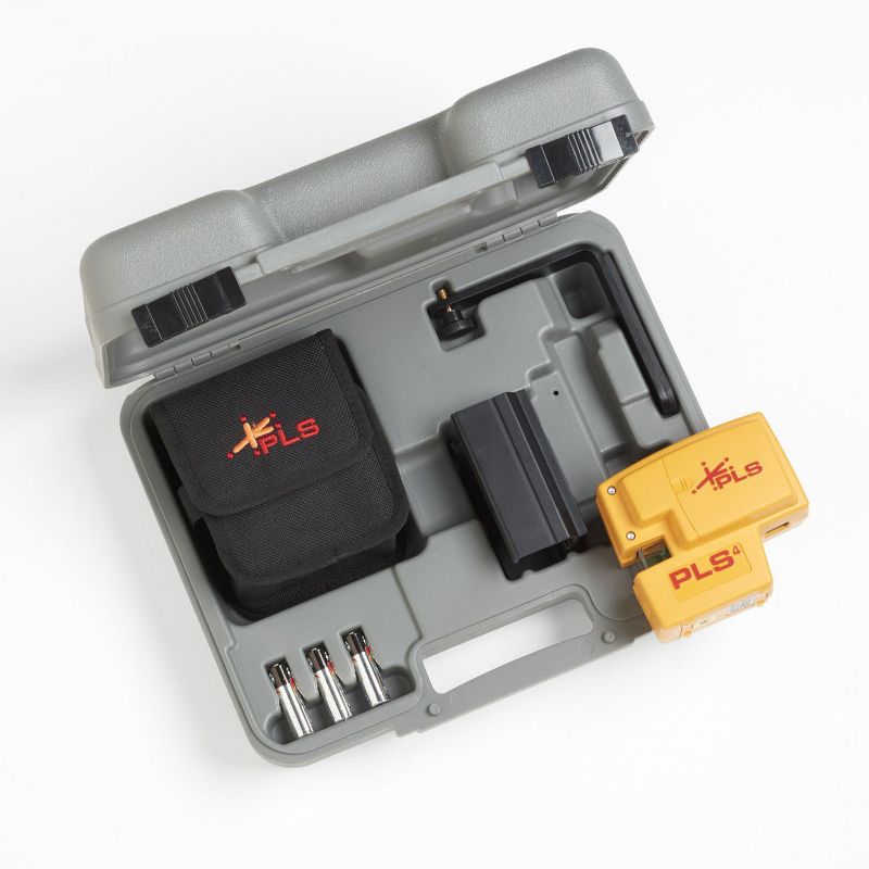 Pacific Laser Systems PLS 4 Red Cross Line Laser Level w/ Plumb, Bob & Level Professional Grade Durable Home Improvement Tool, Yellow