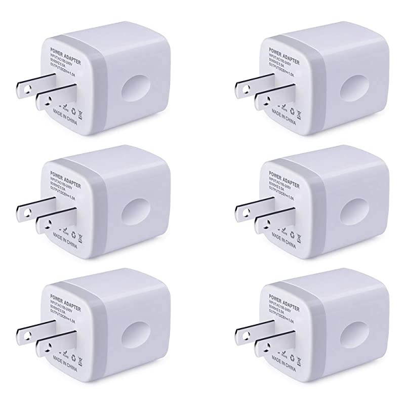 Single USB Port Wall Charger,  1A/5V Wall Charger Plug USB Power Adapter 6 Pack for Phone 11 Xs/XS/Max/XR/X/8/7/6S/6S /6 Plus/6/5S/5,Samsung Galaxy A21 S9/S8/S7 Edge,HTC,Nexus,Moto, BlackBerry