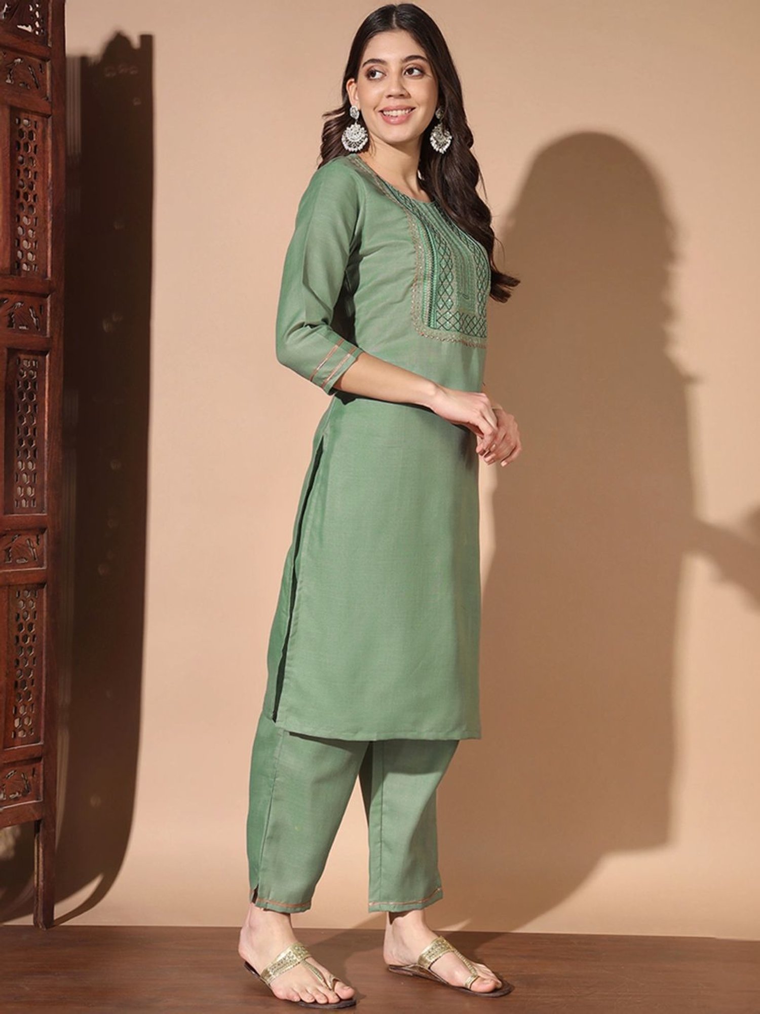 Skylee Pista Green Embroidered Kurta Pant Set With Dupatta