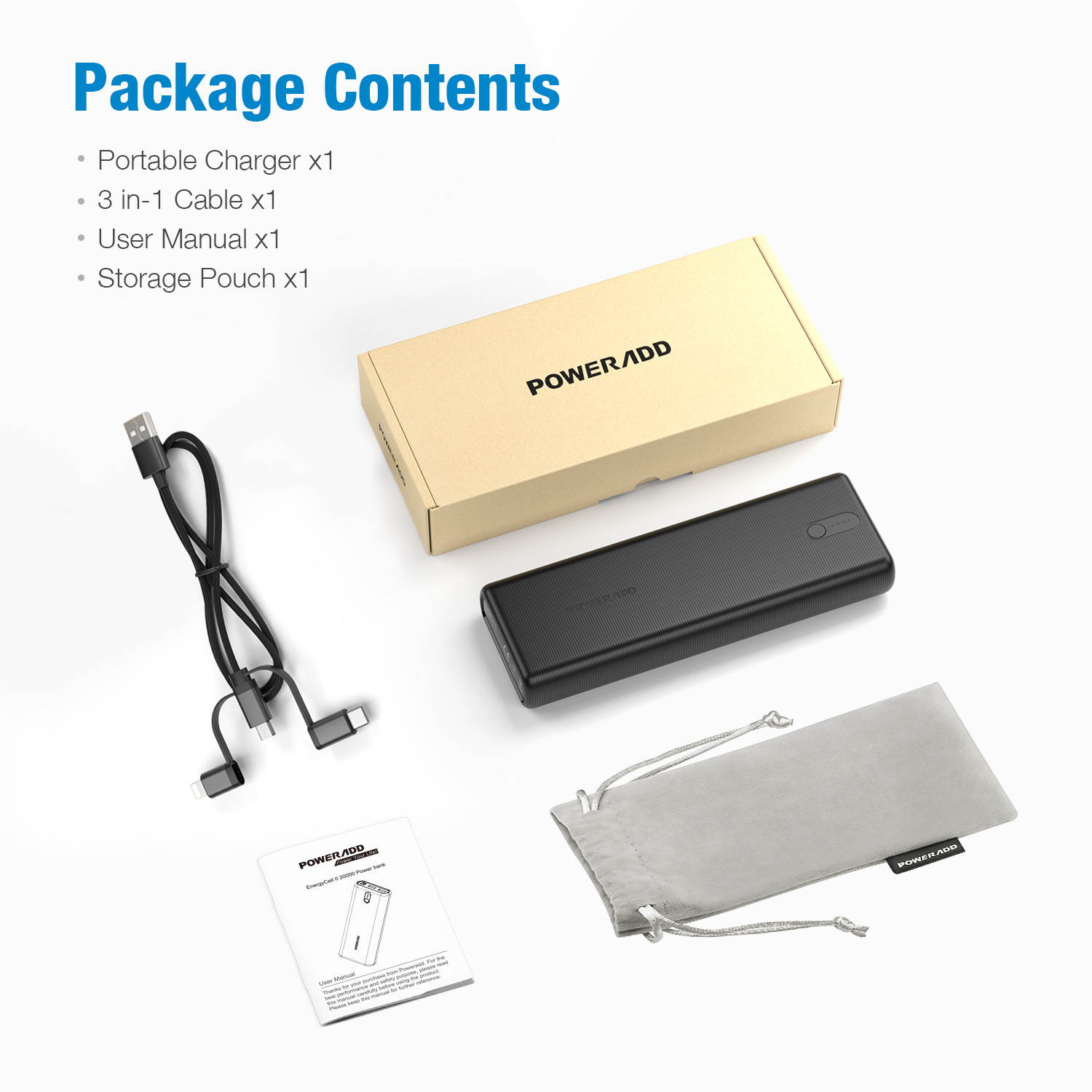 Poweradd Pilot X7 Large Capacity 20000mAh Portable Mobile Charger Powerbank With LEDFlashlight For CellPhone