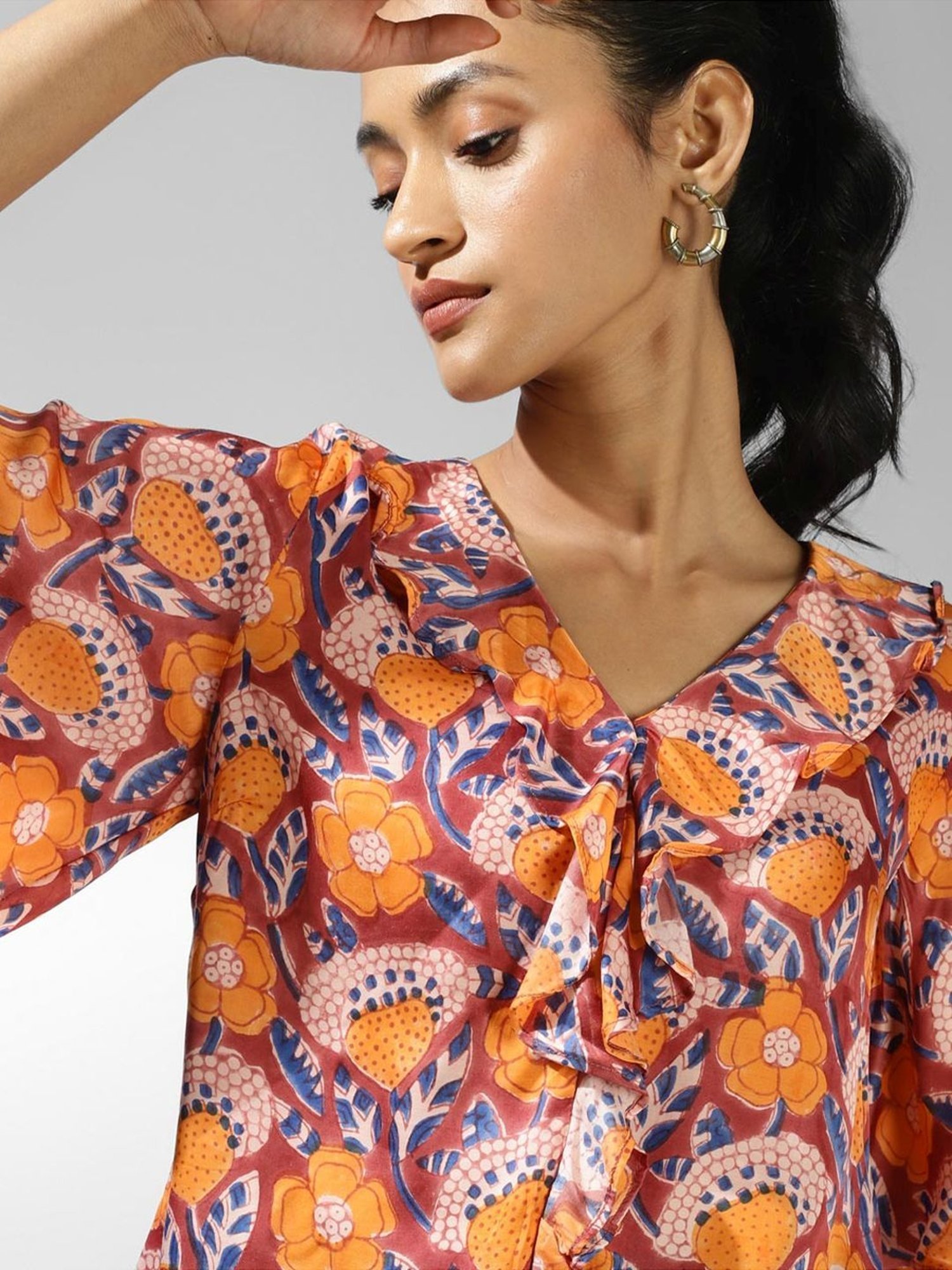 Fabindia Maroon Floral Print Top
