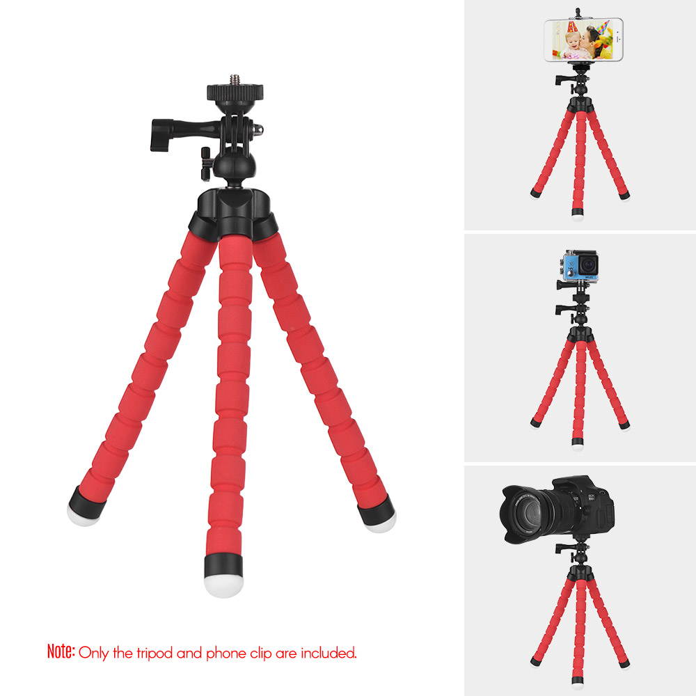 Flexible Sponge Octopus Tripod Stand Holder with Smartphone Clip 1/4 Inch Screw 360 Degree Rotation for iPhone Huawei Samsung GoPro Camera Video Camera