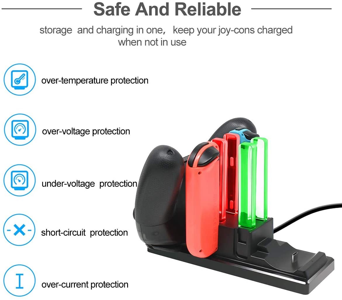 6 In 1 Charger Dock for Nintendo Switch Joy-Con Controllers and Pro Con,Controller Charging Dock for Nintendo Switch