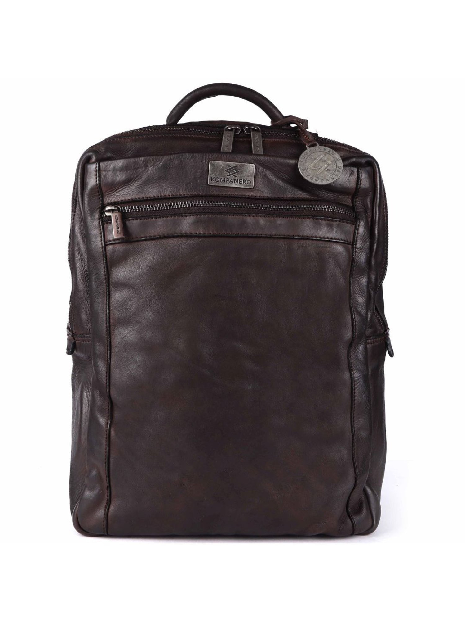 KOMPANERO Aaron Dark Brown Leather Solid Backpack