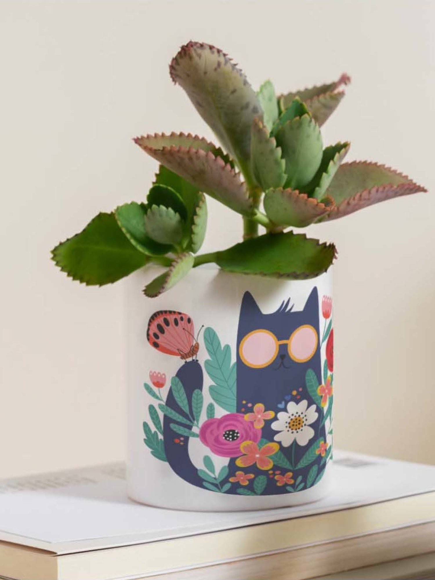 Gathari White & Blue Ceramic Desk Planter