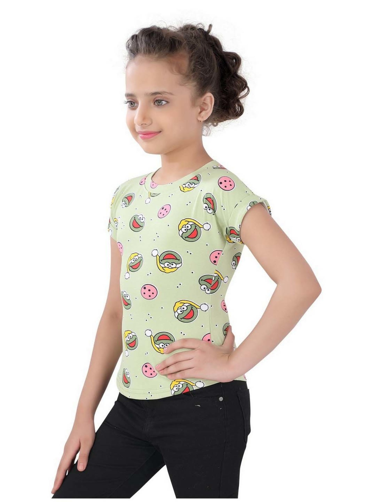 poplins Kids Green Cotton Printed Top