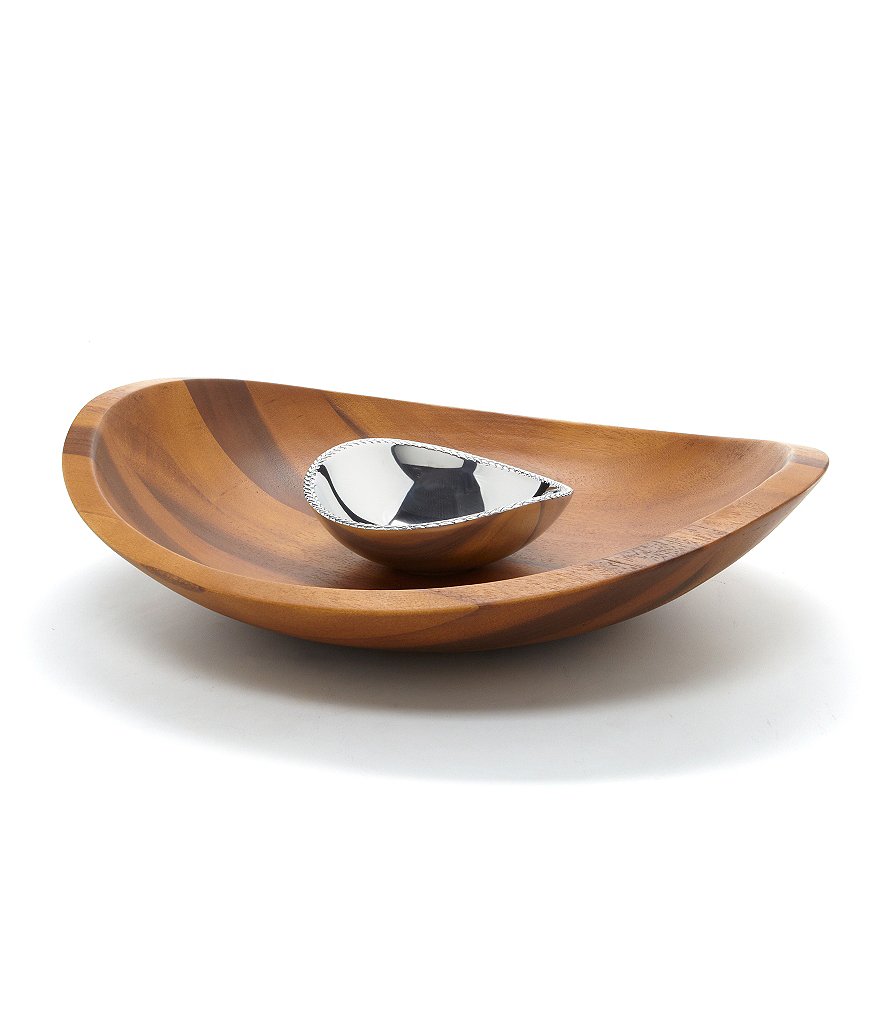 Nambe Braid Acacia Wood Chip & Dip Server