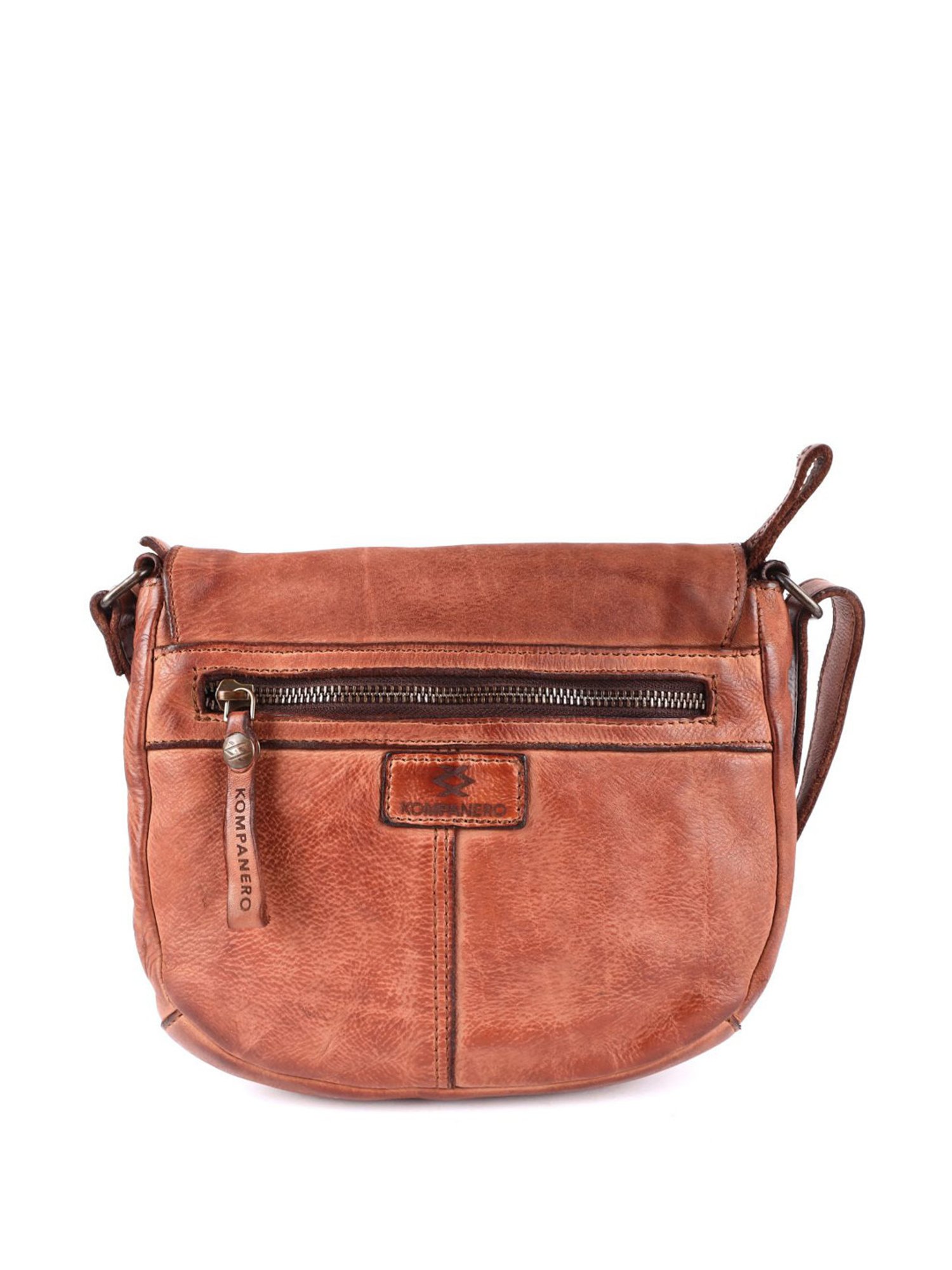 KOMPANERO Mia Cognac Leather Textured Sling Handbag