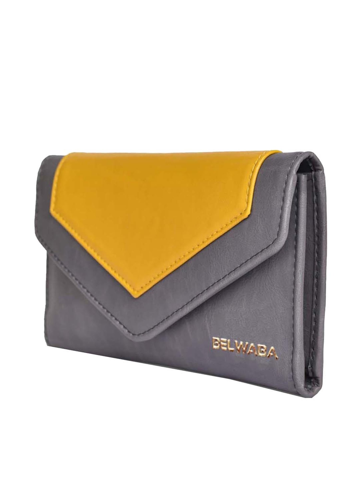 BELWABA Grey Color Block Tri-Fold Wallet for Women