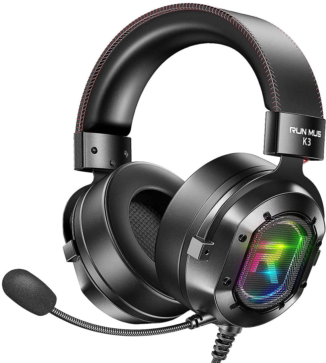 RUNMUS Gaming Headset PS4 Headset Xbox One Headset with 7.1 Surround Sound, Noise Canceling Mic & LED Light, Compatible with Xbox One, PS3, PS4, PS5, PC, Nintendo Switch, Sony PSP