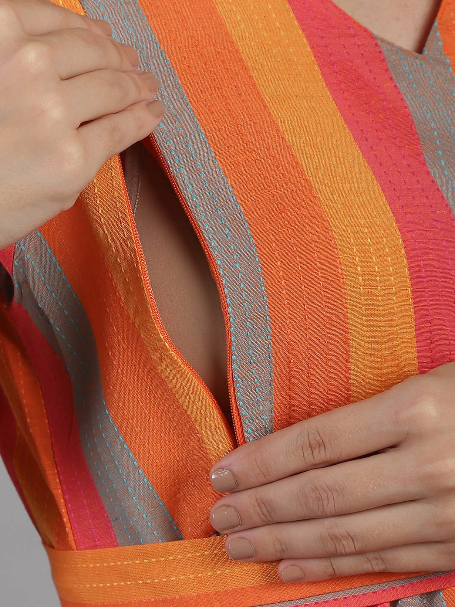 Moms Maternity Orange Striped Maternity Midi Dress