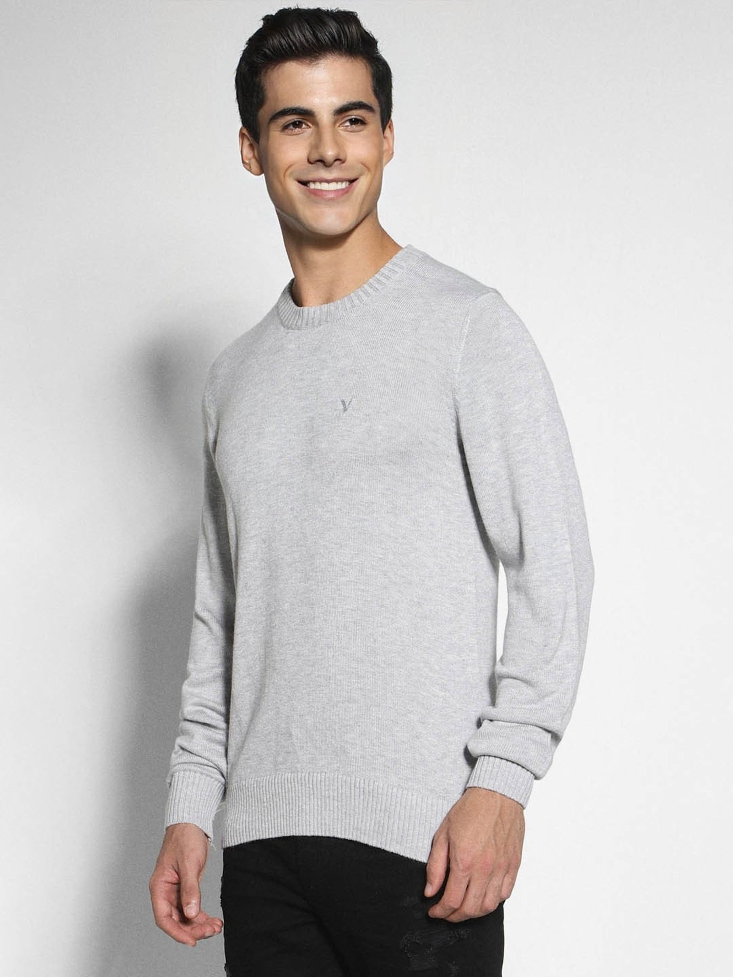 American Eagle Grey Regular Fit Self Pattern Sweater
