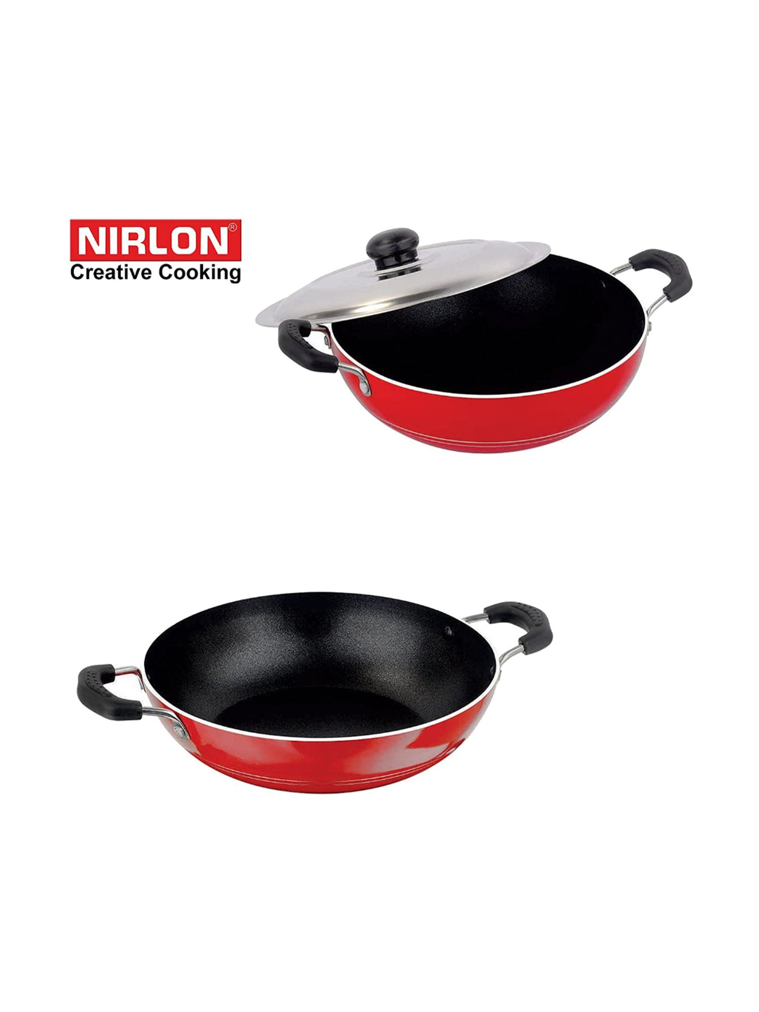 Nirlon Red Aluminium Non-Stick Cookware Combo Kadai Set of 2