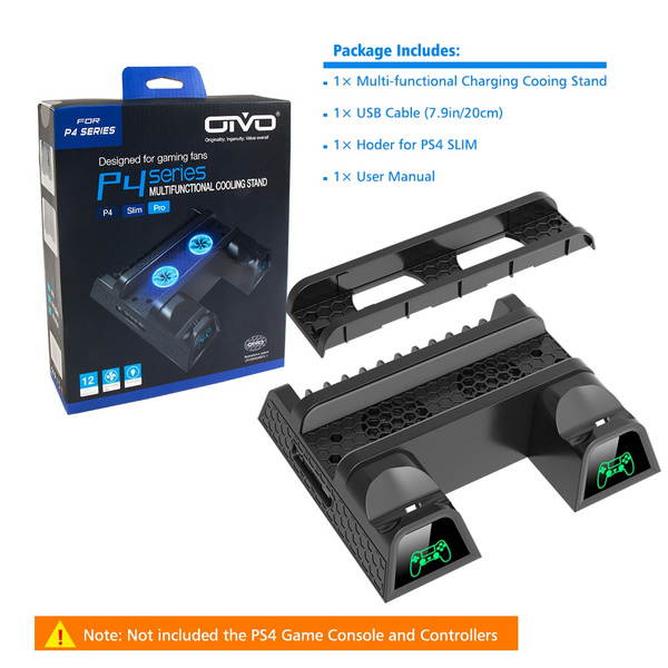 OIVO Multifunctional Vertical Cooling Stand for PS4/ PS4 Slim/ PS4 Pro, PS4 Controller Charger with LED Indicators,PS4 Cooler Stand,Charging Dock Station with 12PCS Games Storage for PS4,PS4 Slim,PS4