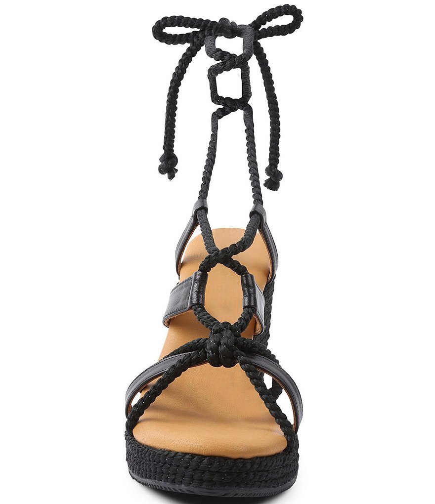 Andre Assous Ash Leather Ankle Wrap Braided Platform Wedge Sandals
