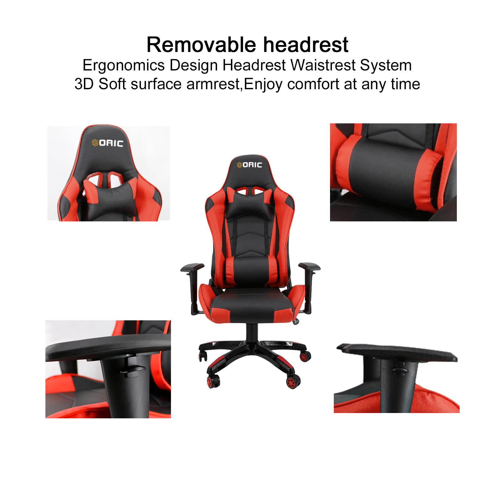 Goaic Gaming Chair Office Desk Chair Ergonomic High Back PC Desk Chair Adjustable 3D Armrests Gamer Chair, Computer Gaming Recliner Chair with Headrest and Lumbar Pillow Support (Black/Bule)