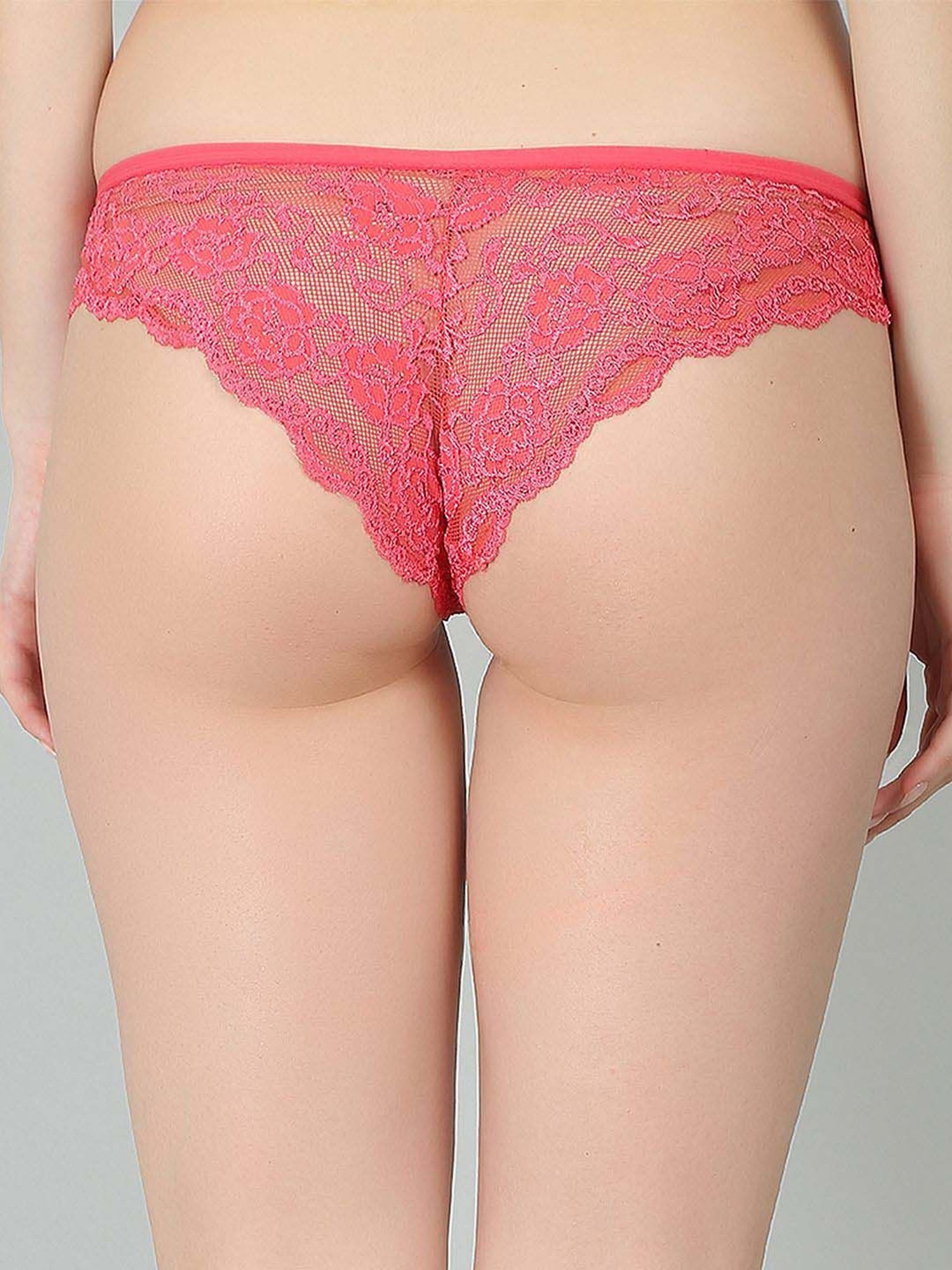 N-Gal Pink & Coral Lace Work Panties - Pack Of 2