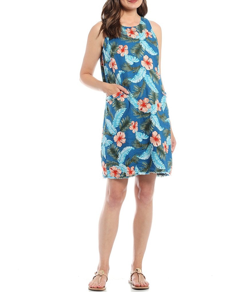 Tommy Bahama Hibiscus Isle Crew Neck Sleeveless Shift Dress