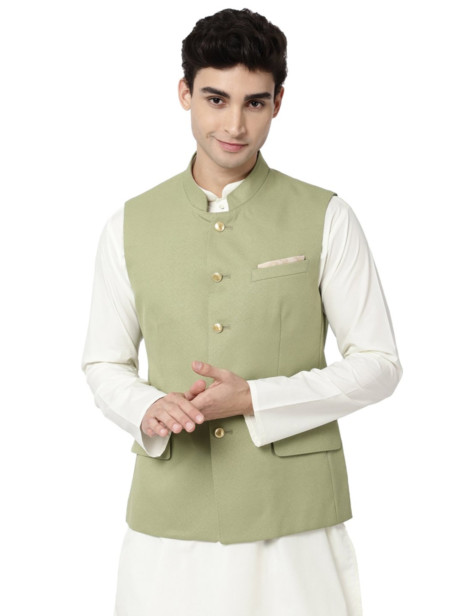 Ad By Arvind Olive Regular Fit Nehru Jacket