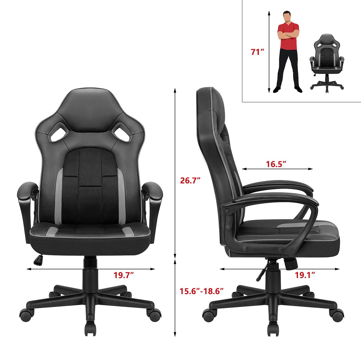 Homall Gaming Chair High-Back PU Leather Office Chair Adjustable Height Racing Style Ergonomic Computer Chair with Lumbar Support (Red)