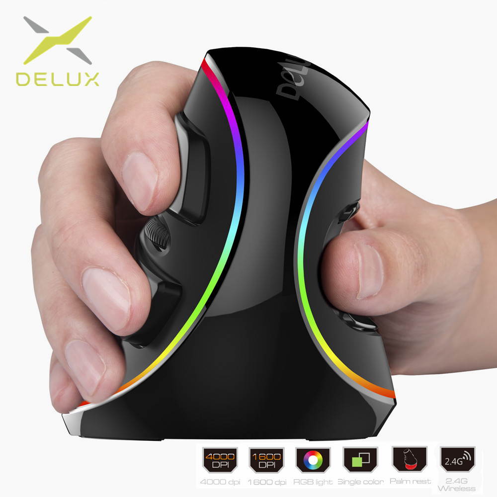 Delux M618 PLUS Ergonomics Vertical Gaming Wired Mouse 6 Buttons 4000 DPI Optical RGB Wireless Right Hand Mice For PC Laptop