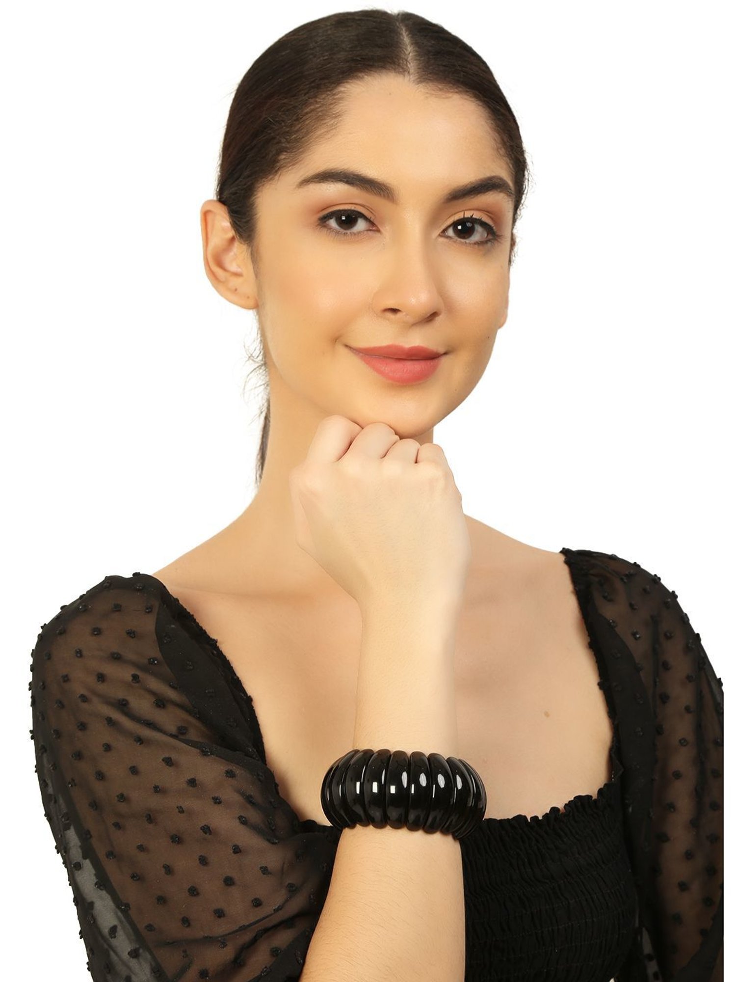 IMLI STREET Black Artificial Beaded Stretchable Bracelet for Women