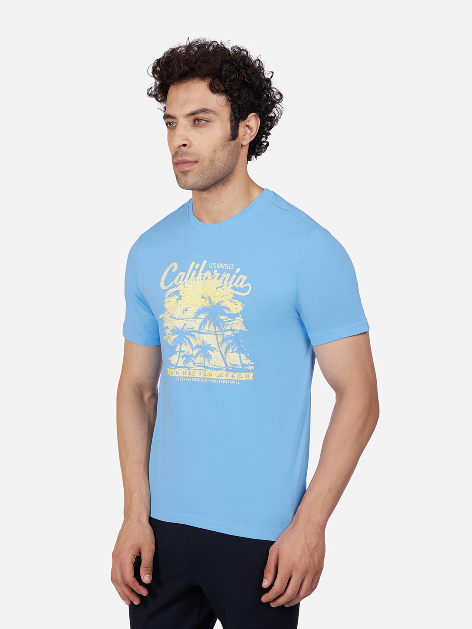 Skechers Light Blue Regular Fit Printed Crew T-Shirt