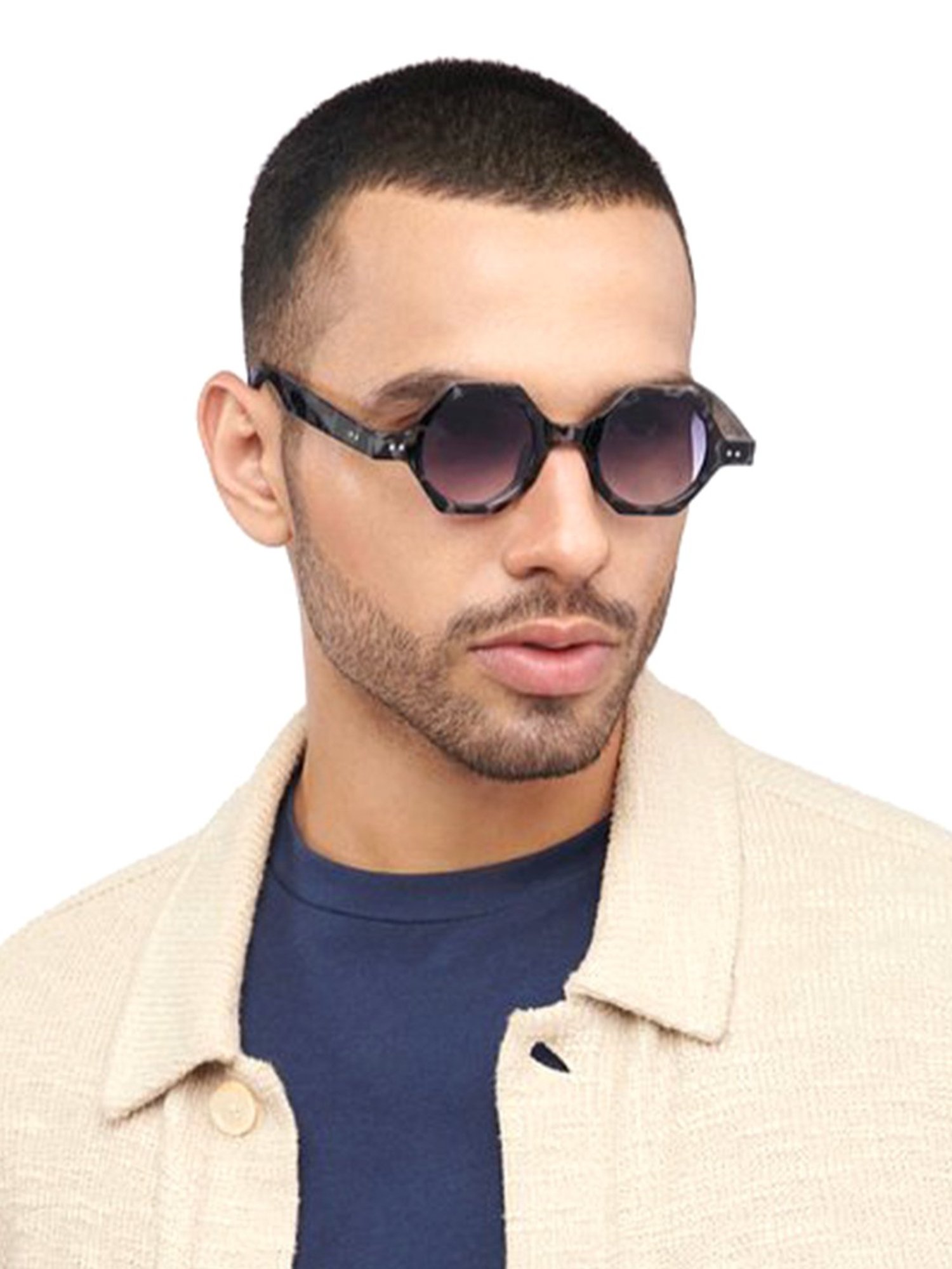 OJOS Grey Geometric Polarised and UV Protected Lens Unisex Sunglasses