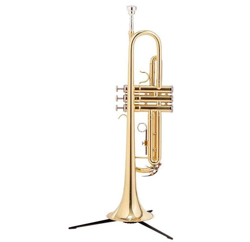 Monoprice Brass Bb Trumpet Outfit With Valve Oil, Music Stand, Trumpet Stand, and Case - Stage Right Sonata