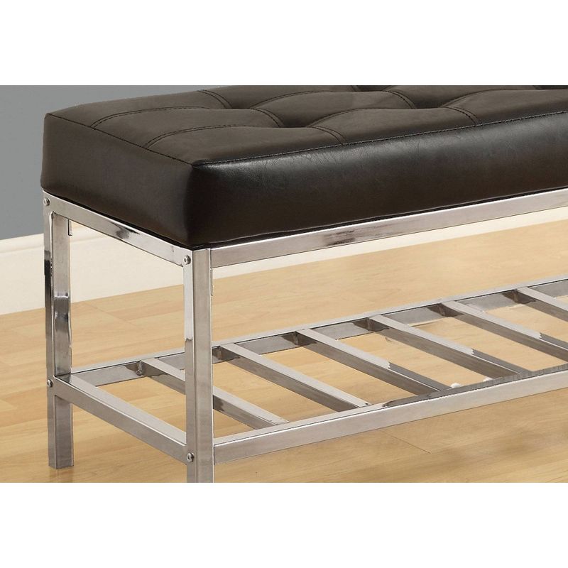 Bench - 48"L - Black Leather Look, Chrome Metal - EveryRoom